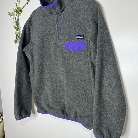 Patagonia Synchilla Gray Purple Pullover Fleece Jacket Sweater Size Small - Picture 7 of 12